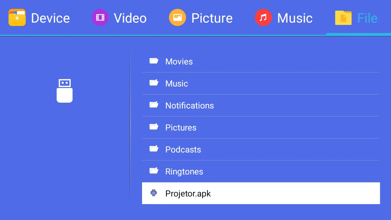 Arquivo Projetor.apk selecionado