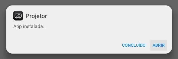 App instalada, com o botão Abrir