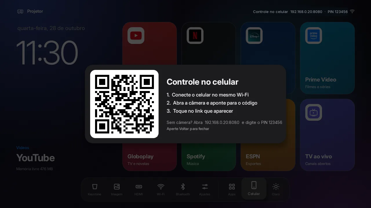 QR code do controle na tela do projetor