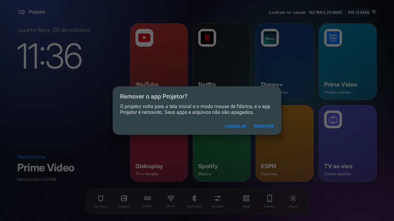 Confirmação para remover o app