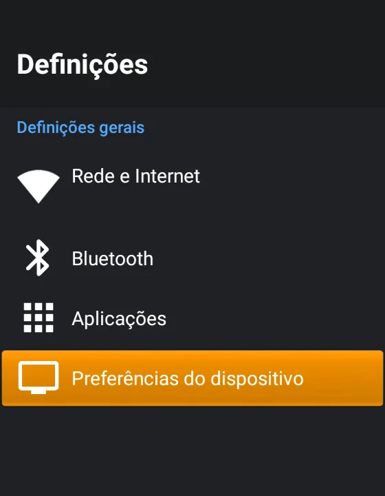 Definições → Preferências do dispositivo